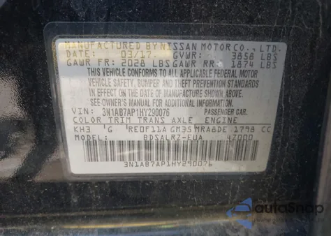 2017 Nissan Sentra Sr z USA, uszkodzony, nr VIN 3N1AB7AP1HY290076